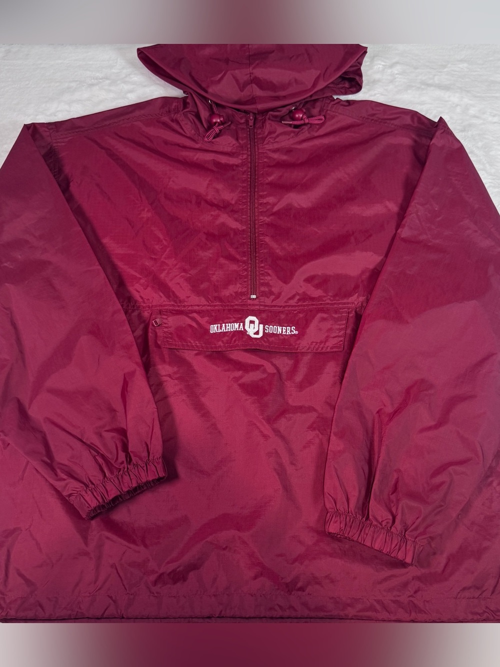 Oklahoma Sooners Crimson Hooded Pullover Windbreaker Jacket Men’s Large NCAA